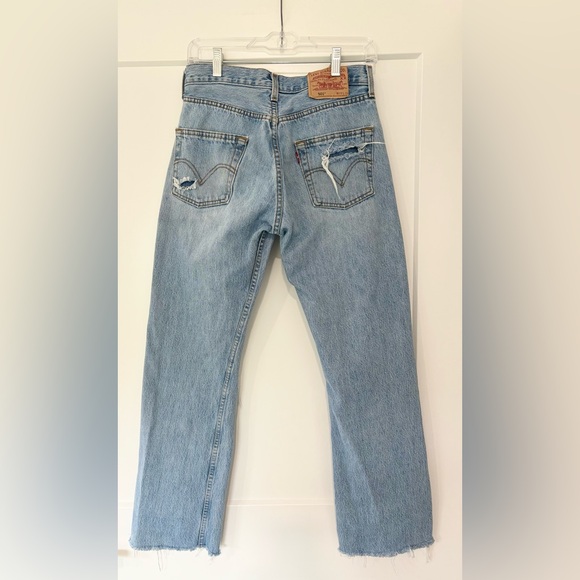 Levi’s Rare Vintage Light Wash 2004 Buttonfly 501  Straight Leg Distressed Jeans - Picture 5 of 12